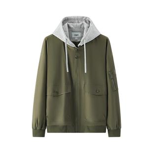 森马夹克男假两件连帽外套2025秋季新款宽松上衣撞色夹克男女同款