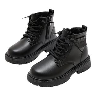 巴布豆童鞋儿童马丁靴秋冬2025新款加绒黑色英伦风短靴女儿童鞋子