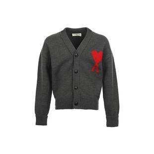 【自营】AMI大爱心刺绣徽标微弹厚款宽松男士羊毛针织开衫毛衫