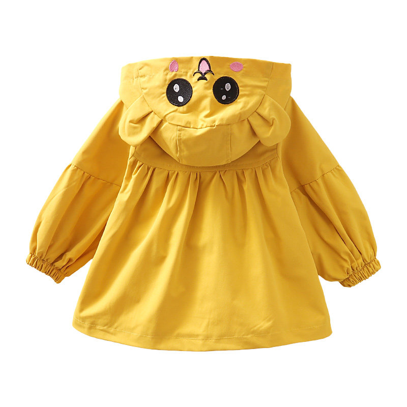 女宝宝卡通连帽中长款风衣外套春
