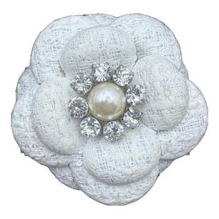 曼格丽高档山茶花胸针女小香风布艺粗花呢胸花加别针复古春夏配饰