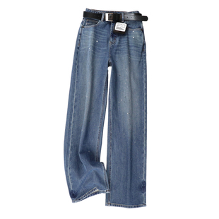 219欧货小蜜蜂2026早春做旧时尚直筒牛仔裤显瘦垂感窄版阔腿裤女