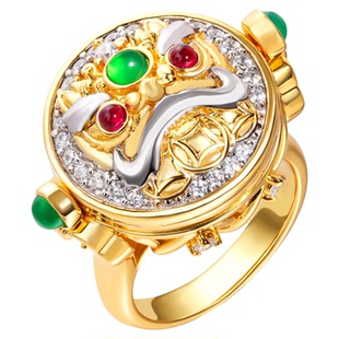 VISING珠宝培育红宝石【国检】醒狮双面戒指黄金色S925银新年礼物