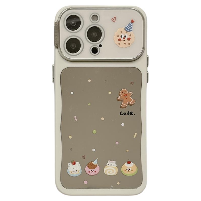 韩风可爱卡通蛋糕波点补妆镜适用苹果15手机壳iphone16ProMax新款15pro女款13带镜头膜16pro全包防摔保护套14