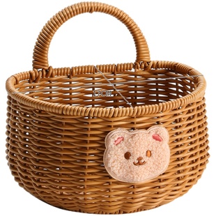 Kens姜蒜收纳筐厨房葱蒜头挂墙篮复古仿藤编织小花篮浴室壁挂篮