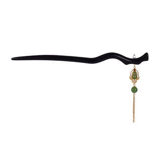 原创纯银新中式葫芦福禄发簪子珍珠高级清冷国潮古风黑檀木盘发钗