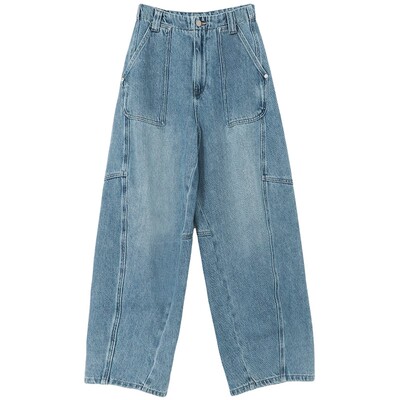 双色设计感O型特色破缝牛仔裤