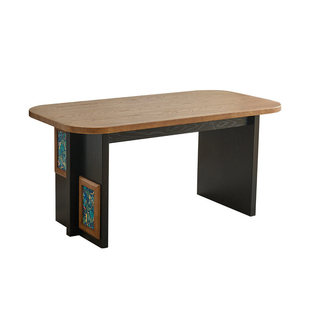 梵创 长方形实木餐桌椅组合吃饭桌子家用法式复古客厅白蜡木餐桌