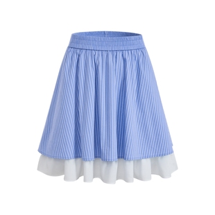 阔色蓝色蓬蓬裙条纹半身裙2025夏季新款女今年流行的漂亮裙子半裙