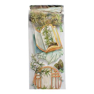 五宝文创国风手帐贴纸胶带丝竹之音烫金镭射流麻背景古风造景素材