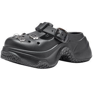 热风黑色洞洞鞋女鞋2026年夏季新款厚底增高显瘦凉鞋户外包头凉拖