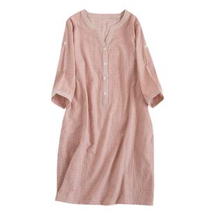 春夏外贸日系全棉双层纱布衬衫裙纯棉睡裙女睡衣外穿七分袖家居服