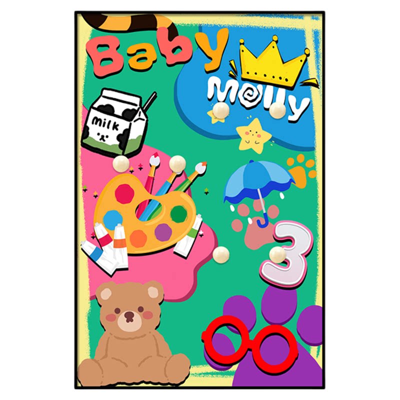BabyMolly卡通风手办收纳盒展示相框泡泡玛特适用盲盒装饰画展示