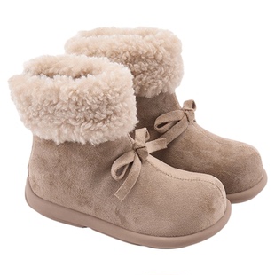 小米步女童加绒靴子2025冬季新款加厚保暖棉靴儿童户外公主雪地靴