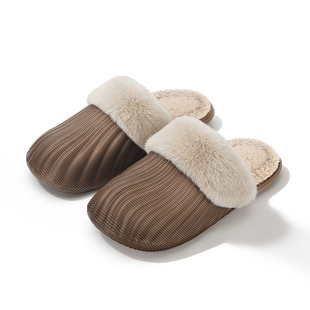 厚底居家棉拖鞋男可拆洗内胆毛绒加绒加厚可机洗防水棉拖鞋女防滑