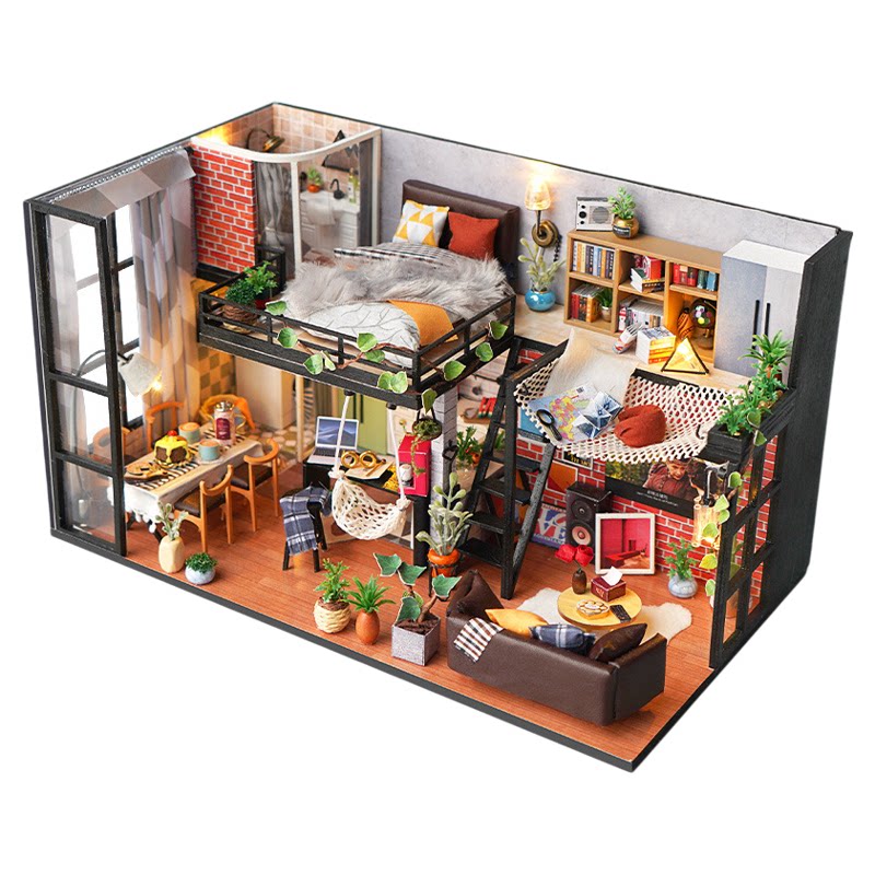 手工diy带灯光小屋拼装模型