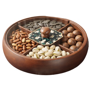 汤能一品中古风干果盘竹制家用分格客厅茶几零食糖果干坚果收纳盒