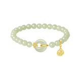 周大生出水福蓉和田玉手串福气平安扣国风手链银生日礼物送女友