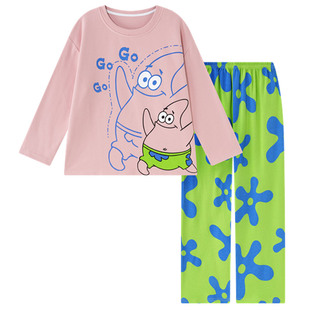 春秋夏季长袖父子亲子装纯棉套头睡衣中大童加大码卡通家居服薄款