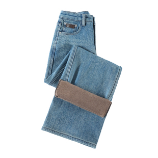 加绒弹力窄版加厚直筒牛仔裤女2025秋季新款高腰显瘦拖地阔腿裤