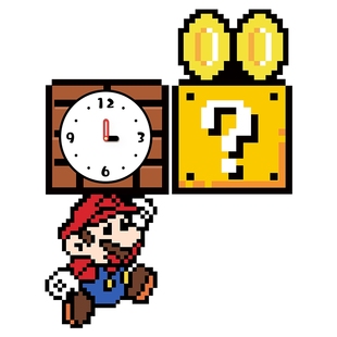 创意马里奥双面转角时钟挂画客厅儿童卧室拐角钟表墙壁装饰画带灯