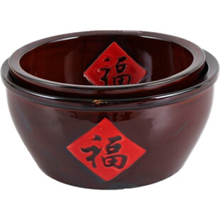 陶瓷福字缸大号汤碗特色农家乐餐具创意猪油容器耐高温带盖和面盆