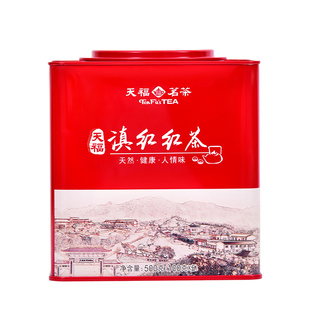 天福茗茶 云南特产茗丰滇红正宗云南临沧红茶方形铁罐装散茶500G