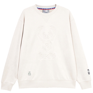 杰克琼斯男装NBA联名雄鹿队25秋冬圆领卫衣logo刺绣宽松篮球卫衣