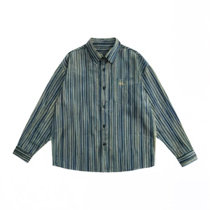 复古重现重庆森林金城武条纹衬衫原创古着氛围感秋冬灯芯上衣