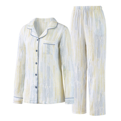 睡衣女纯棉双层纱布长袖长裤套装