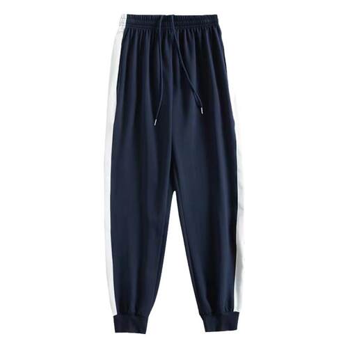 校服裤子一条杠藏青色宽白边束脚一道杠小学初中学生夏季纯棉校裤