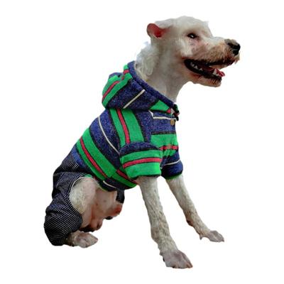 派比宠物狗狗彩色条纹毛衣纯棉比熊泰迪狗狗弹力牛仔冬装四脚棉衣