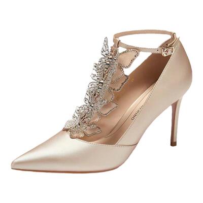 诺贝达春款宴会蕾丝水钻高跟鞋