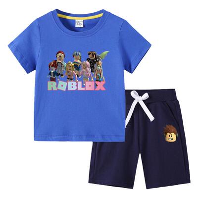 Roblox2026纯棉T恤夏季新款童装ins韩版棉质儿童短袖中裤两件套装