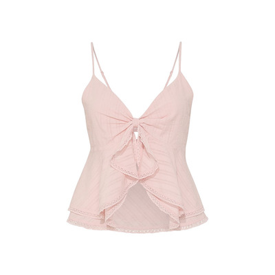 维密PINK蕾丝边扭结吊带衫