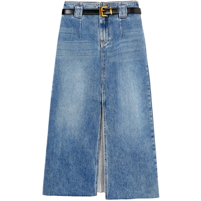 太平鸟女装秋季开衩直身牛仔裙A1HFE3118