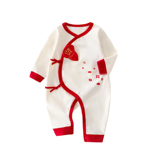 新生婴儿衣服秋季连体衣a类纯棉0到3个月宝宝红色满月服初生喜庆9