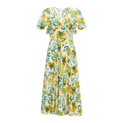 DVF荷叶袖茶歇裙植物印花连衣裙