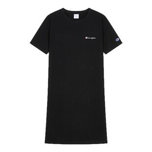 Champion连衣裙女夏季刺绣草写logo长裙短袖休闲圆领包臀裙子
