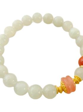 原创晴水和田玉南红手串时尚百搭