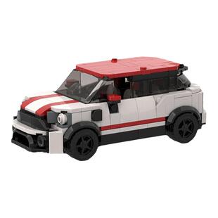 奔驰mini cooper汽车模型跑车积木moc8格人仔小颗粒拼装儿童玩具