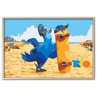 新款儿童diy数字油画卡通动漫里约大冒险鹦鹉填色填充亲子画包邮