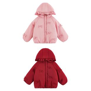 幼悠女童棉服2026新款蝴蝶结防风保暖外套三防甜美小女孩连帽冬装
