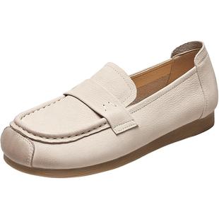 意尔康女鞋春秋季真皮平底休闲皮鞋乐福鞋豆豆鞋妈妈单鞋护士鞋