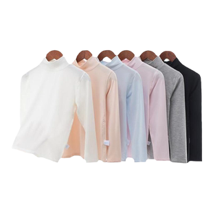 儿童中领打底衫春秋冬莫代尔薄款内衣 男女童黑白色半高领秋衣T恤