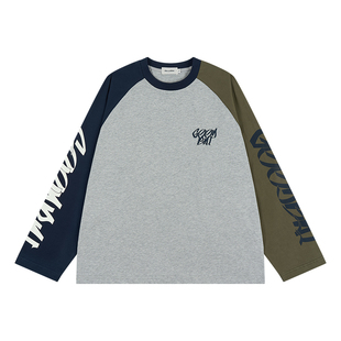 GOODBAI 新款oversize撞色休闲涂鸦圆领插肩袖长袖T恤男女同款