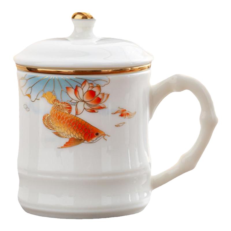羊脂玉茶杯办公泡茶杯茶水分离杯