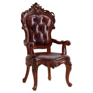 欧式餐椅美式复古橡胶木久坐舒适椅子实木真皮高背洽谈椅扶手椅子