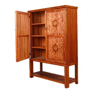 鞋柜东南亚复古实木制收纳柜门厅家用泰式雕花榆木储物柜装饰柜子