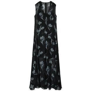 COCOBELLA度假风花卉植物印花连衣裙女大摆两件套雪纺长裙FR3082